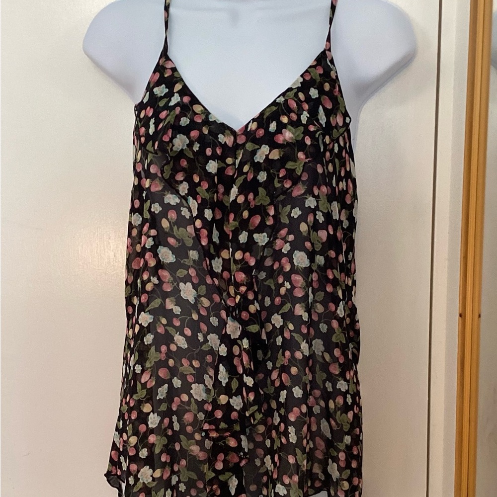Floral Black Ruffle Camisole Top